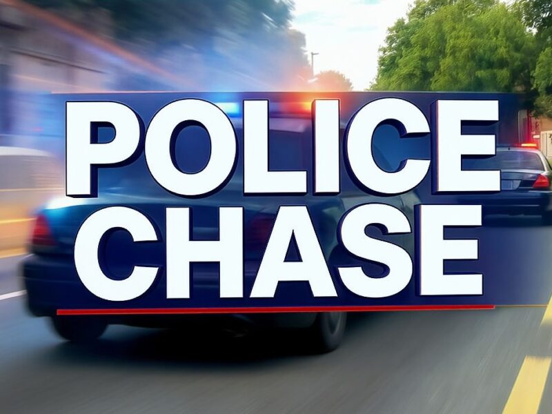Police cars racing down a road with large chase text overlaid.