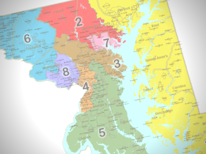 Close-up of a colorful numbered map with districts and roads