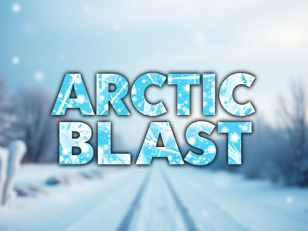 Arctic Blast text over a snowy winter road with icy blue tones.