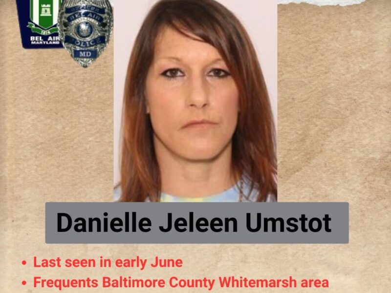 Missing person poster for Danielle Jeleen Umstot with police badges and contact number.