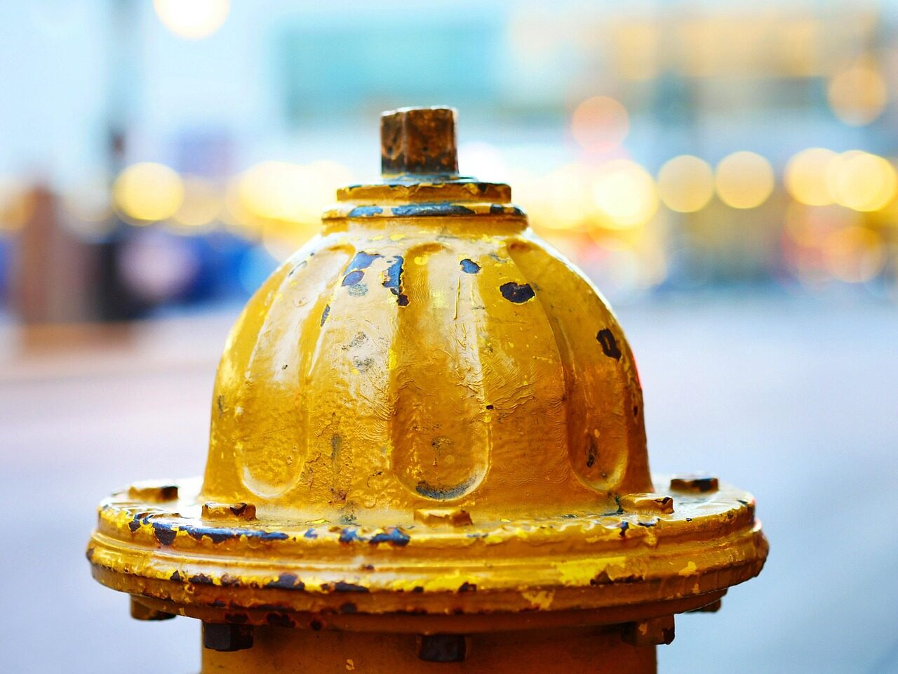 water, hydrant, yellow, street, city, nature, bokeh, fire hydrant