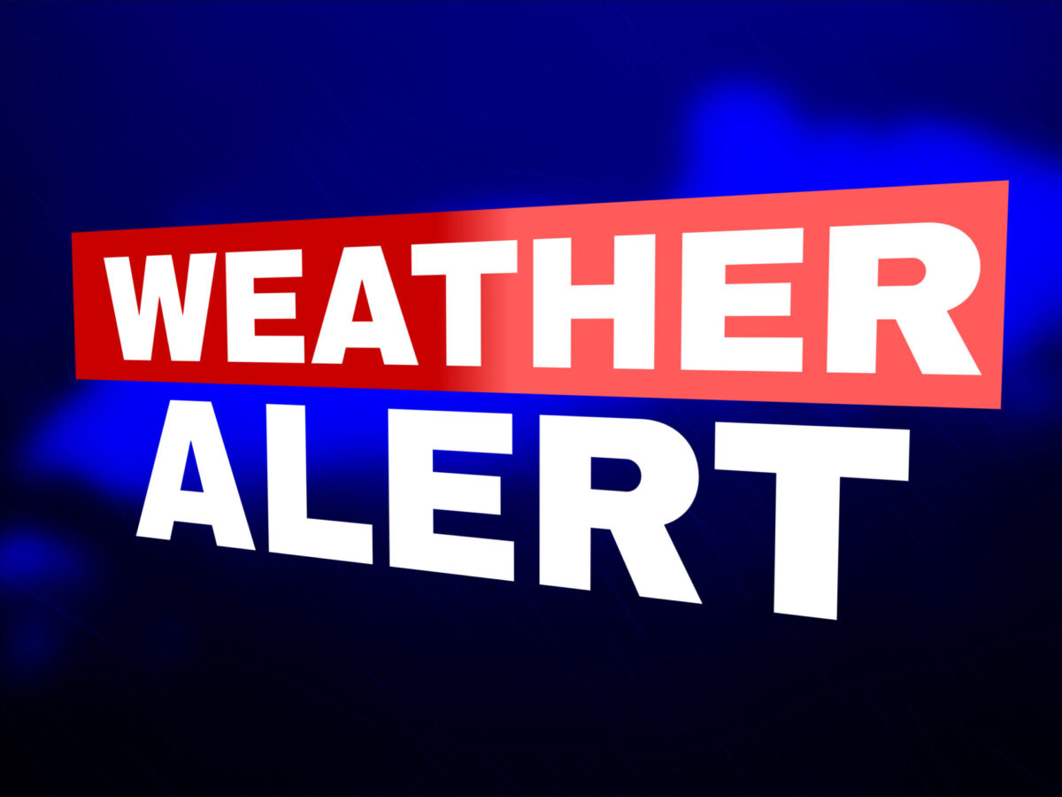 Weather alert text on a blue and black emergency-style background.
