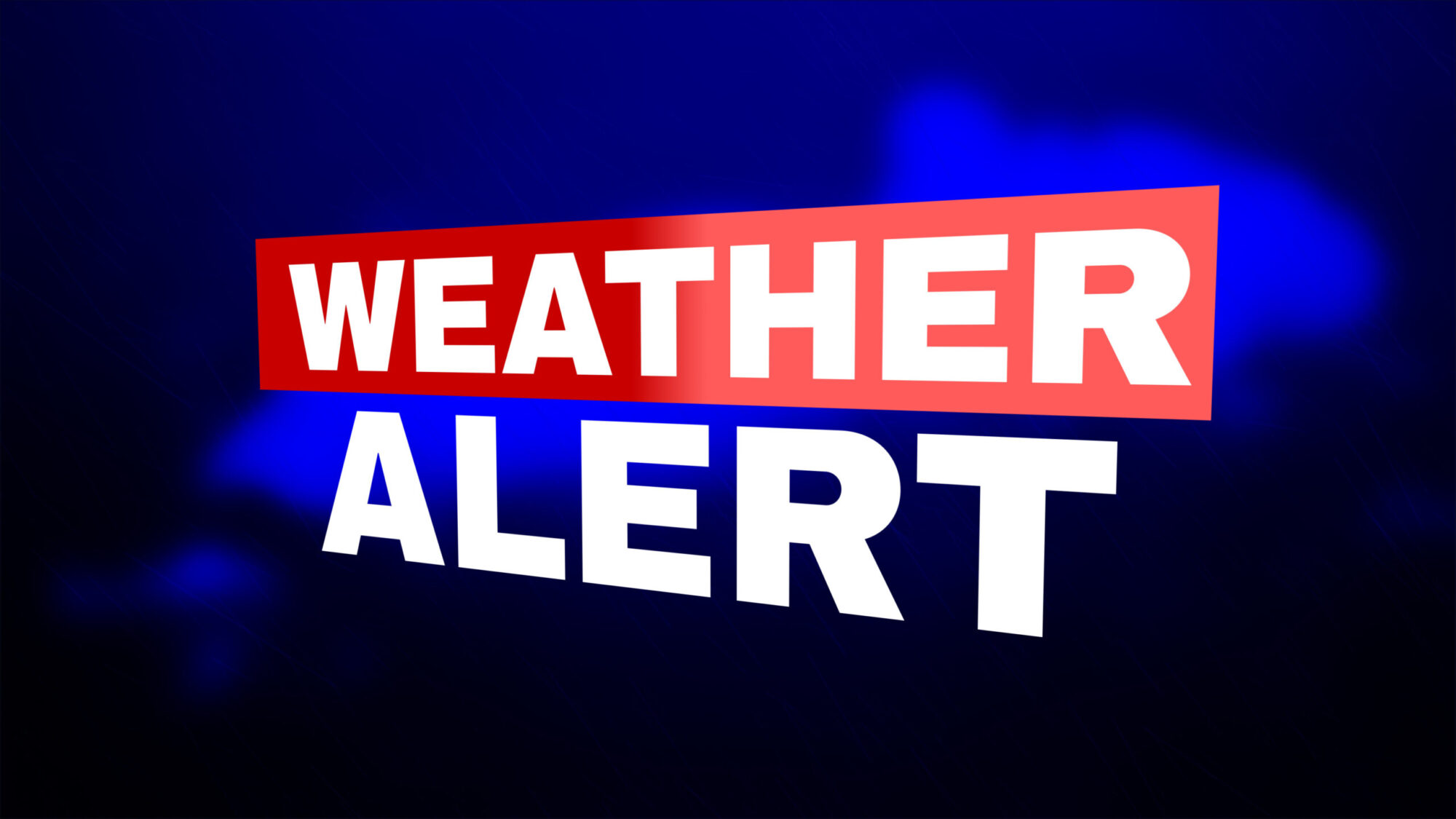Weather alert text on a blue and black emergency-style background.